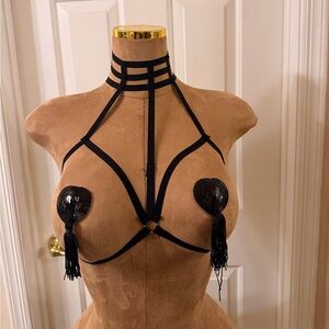Black Strappy Harness with Sequin Tassels